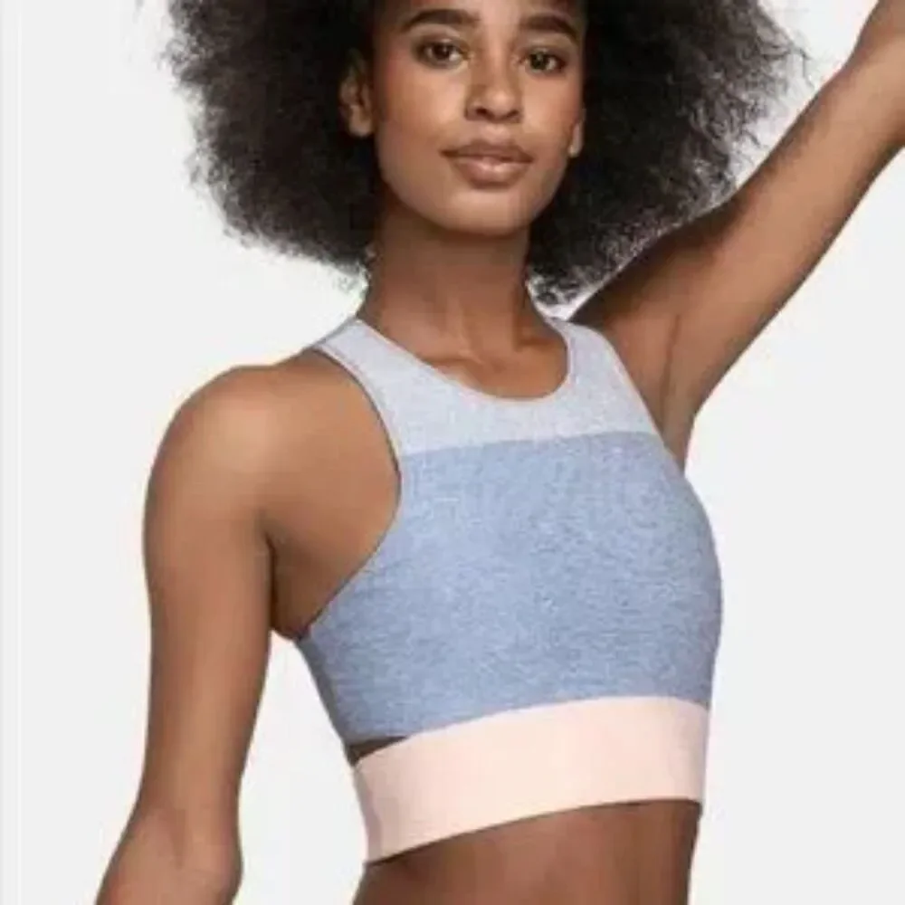 NWT Outdoor Voices Slashback Crop Top Sports Bra, Size XS, Dove/Lake/Rose Quartz